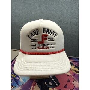 Lane Frost World Champion Bullrider Bull White Trucker Rope Snapback Hat NWT